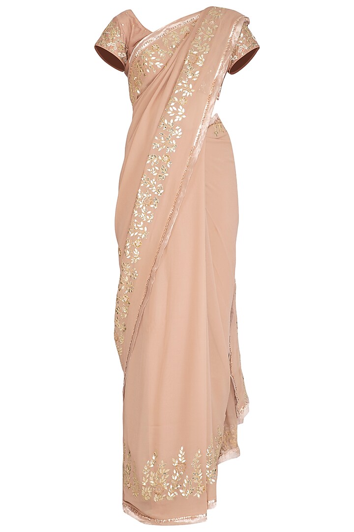 Beige Embroidered Wedding Saree Set by Devnaagri at Pernia's Pop Up Shop