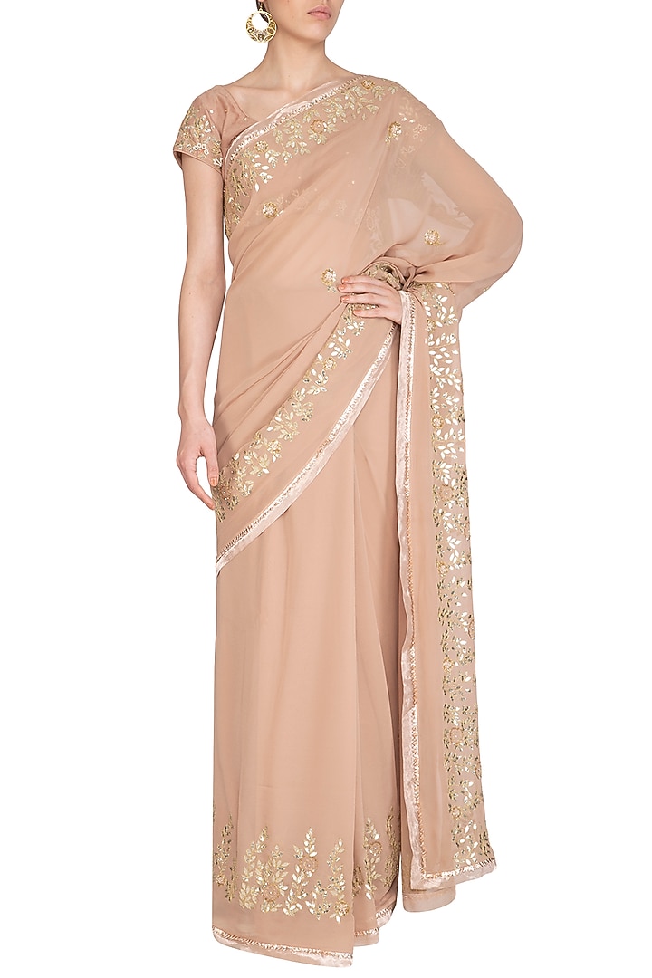Beige Embroidered Wedding Saree Set by Devnaagri at Pernia's Pop Up Shop