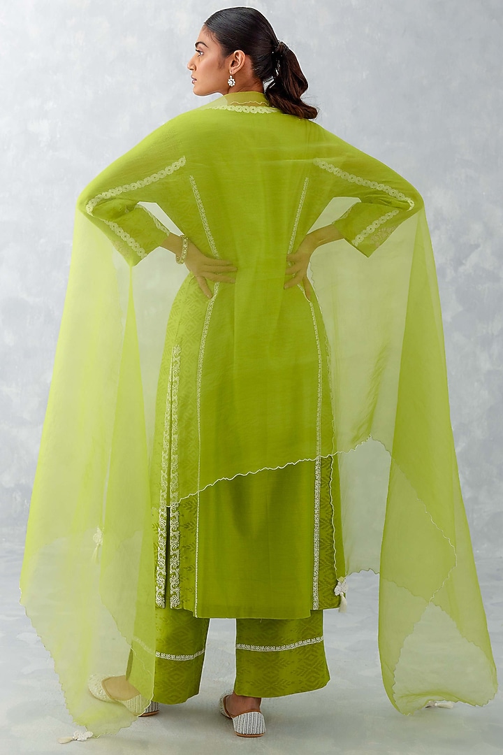 Green Chanderi Embroidered Kurta Set by Devnaagri at Pernia's Pop Up Shop