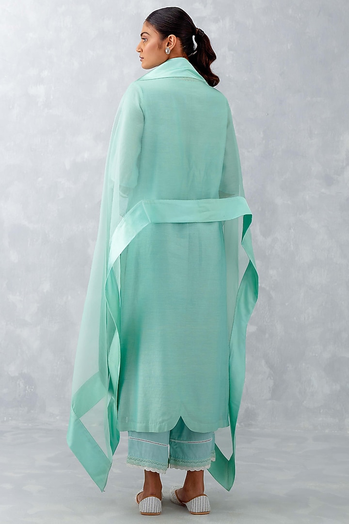 Aqua Blue Chanderi Embroidered Kurta Set by Devnaagri at Pernia's Pop Up Shop