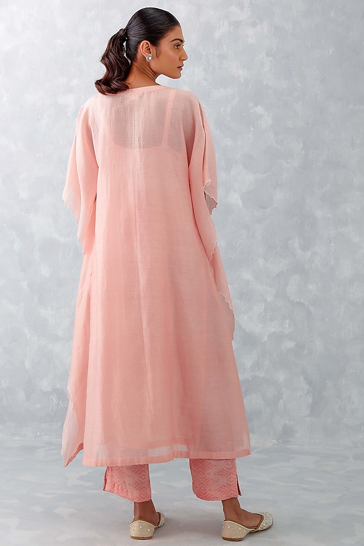Baby Pink Silk Chanderi Embroidered Kaftan Set by Devnaagri at Pernia's Pop Up Shop