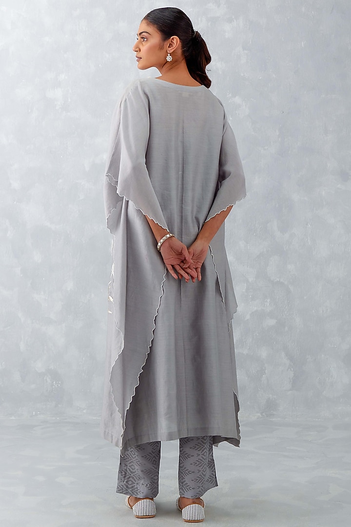 Grey Silk Chanderi Embroidered Kaftan Set by Devnaagri at Pernia's Pop Up Shop