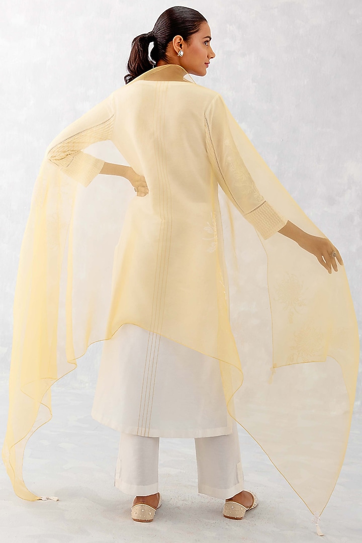 Ivory Cotton Silk Blend Embroidered Kurta Set by Devnaagri at Pernia's Pop Up Shop