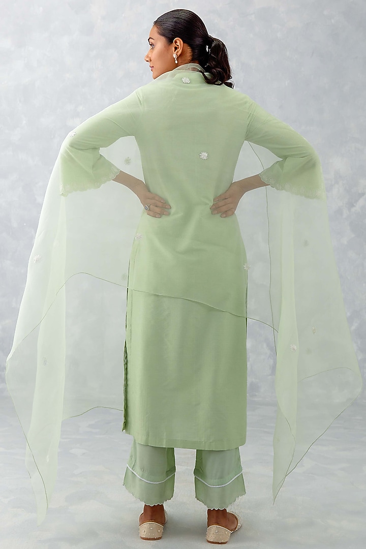 Sea Green Cotton SIlk Blend Embroidered Kurta Set by Devnaagri at Pernia's Pop Up Shop