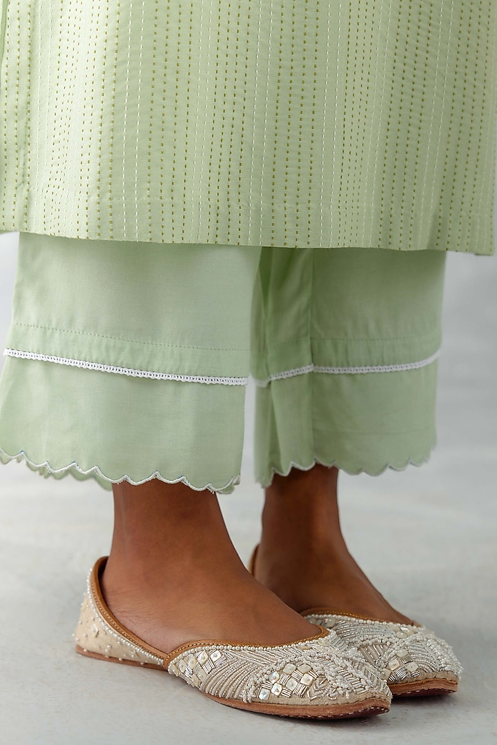Sea Green Cotton SIlk Blend Embroidered Kurta Set by Devnaagri at Pernia's Pop Up Shop