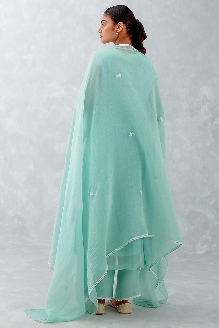 Aqua Blue Chanderi Embroidered Kurta Set by Devnaagri at Pernia's Pop Up Shop