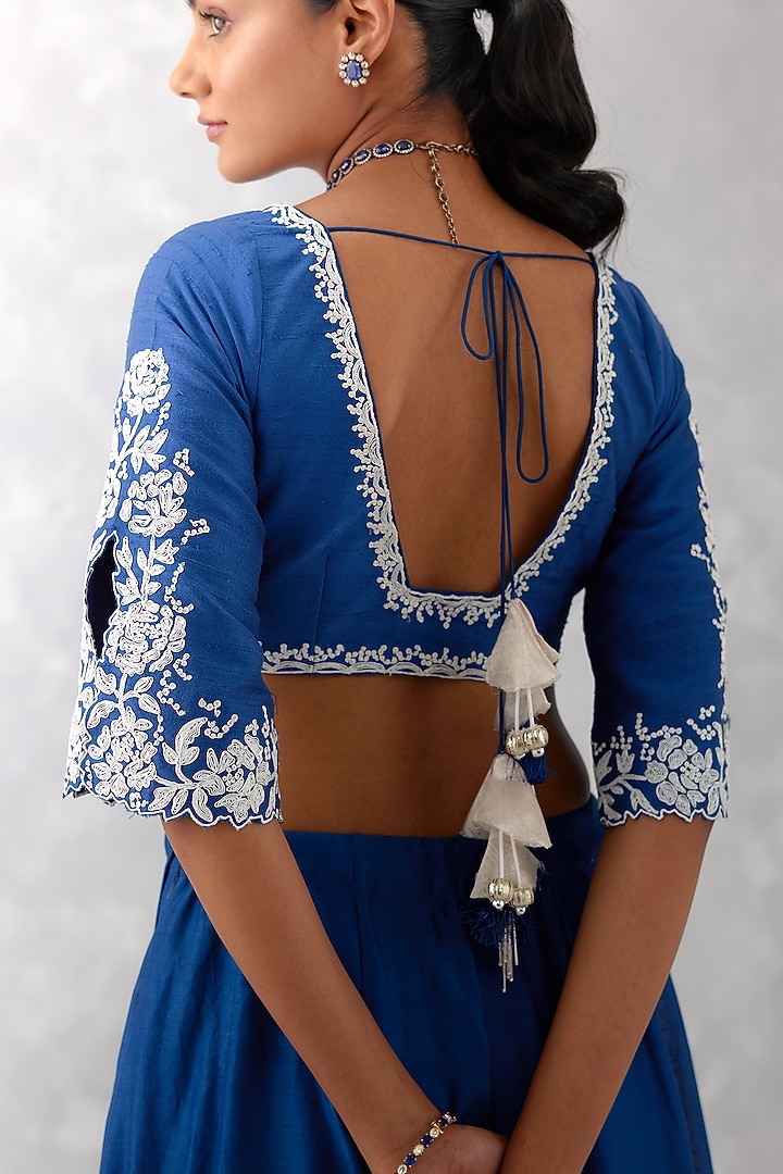 Blue Chanderi Embroidered Wedding Lehenga Set by Devnaagri at Pernia's Pop Up Shop