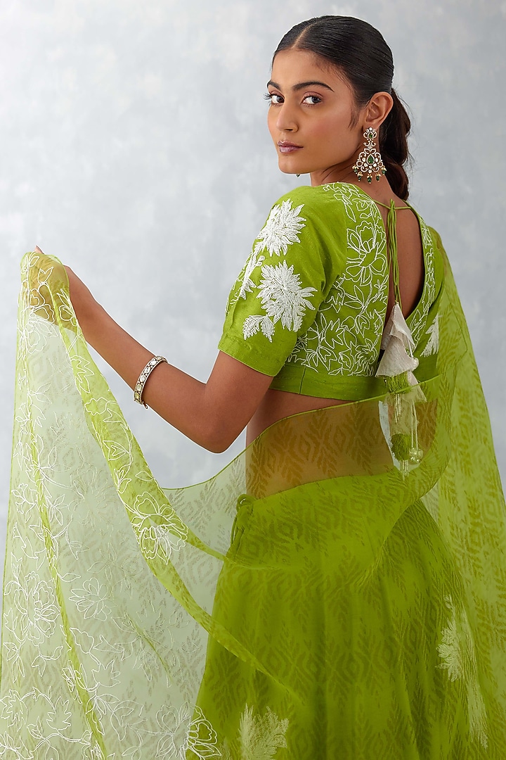 Green Chanderi Embroidered Wedding Lehenga Set by Devnaagri at Pernia's Pop Up Shop