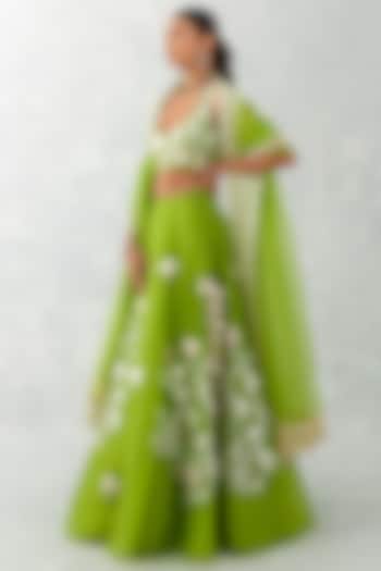 Green Silk Organza Embroidered Lehenga Set by Devnaagri