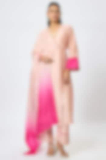 Pink Tussar Angrakha Kurta Set by Devnaagri at Pernia's Pop Up Shop