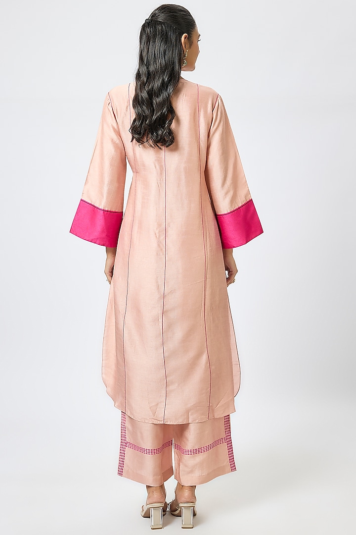 Pink Tussar Angrakha Kurta Set by Devnaagri at Pernia's Pop Up Shop