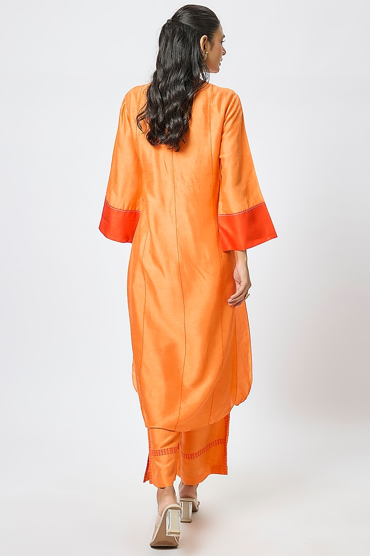 Orange Tussar Angrakha Kurta Set by Devnaagri at Pernia's Pop Up Shop