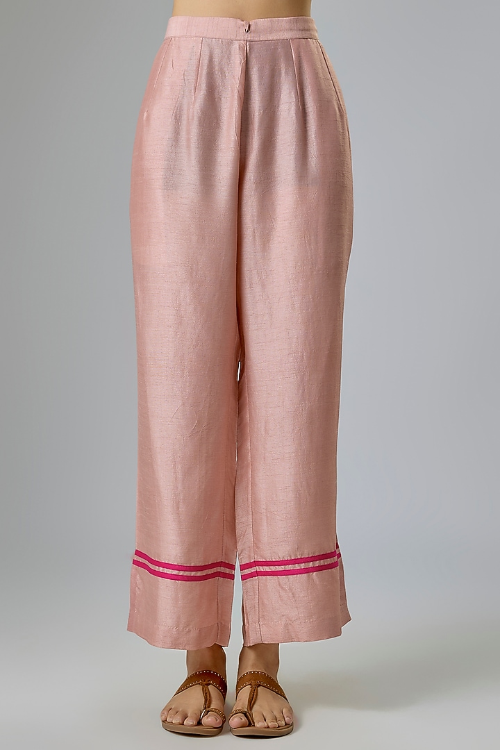 Blush Pink Summer Tussar Block Printed Kurta Set by Devnaagri at Pernia's Pop Up Shop