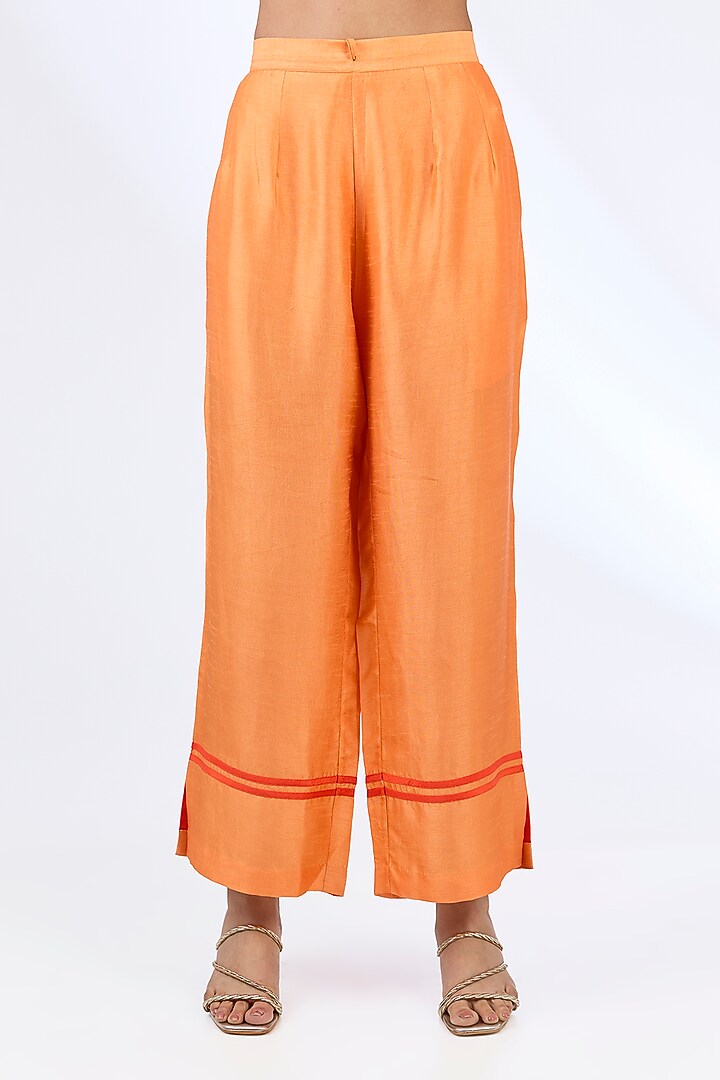 Orange Tussar Block Printed Kurta Set by Devnaagri at Pernia's Pop Up Shop