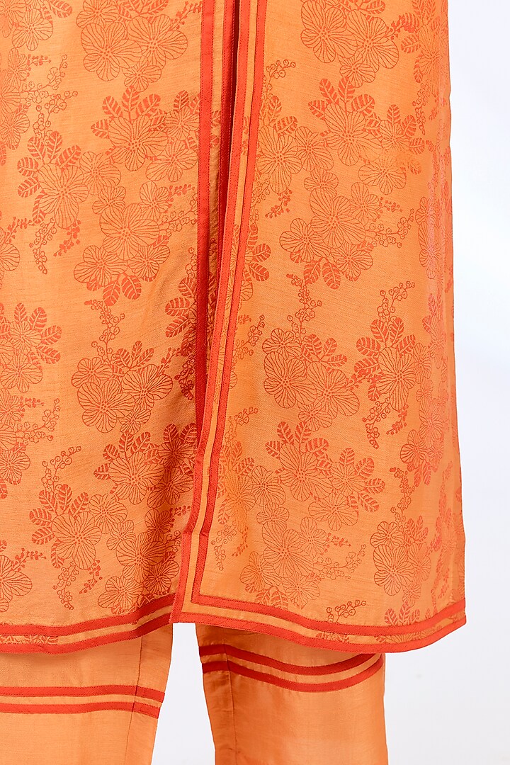 Orange Tussar Block Printed Kurta Set by Devnaagri at Pernia's Pop Up Shop