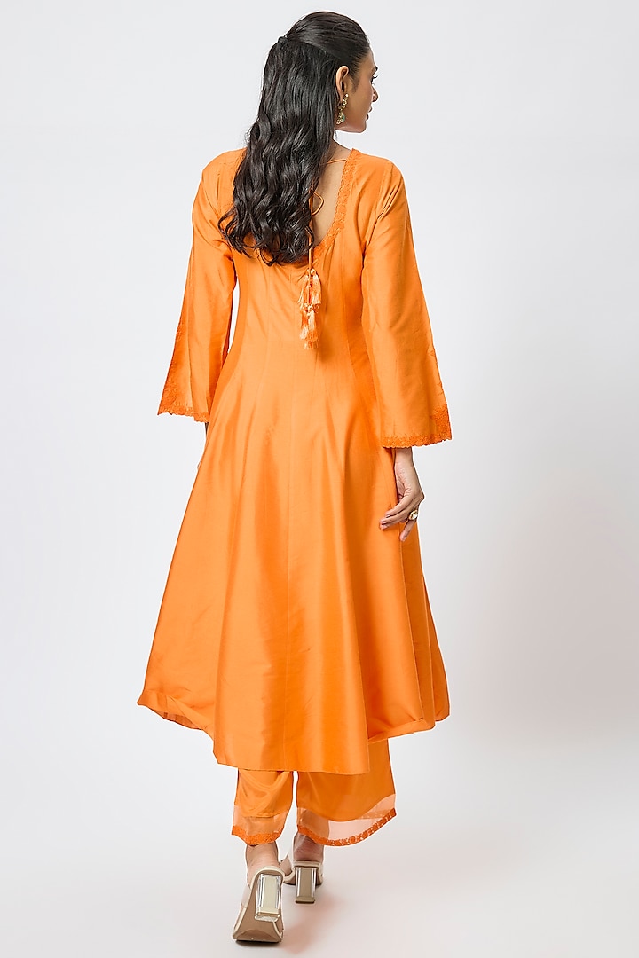 Orange Cotton Silk Blend Dori Embroidered Wedding Anarkali Set by Devnaagri at Pernia's Pop Up Shop