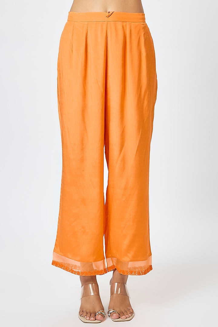 Orange Cotton Silk Blend Dori Embroidered Wedding Anarkali Set by Devnaagri at Pernia's Pop Up Shop