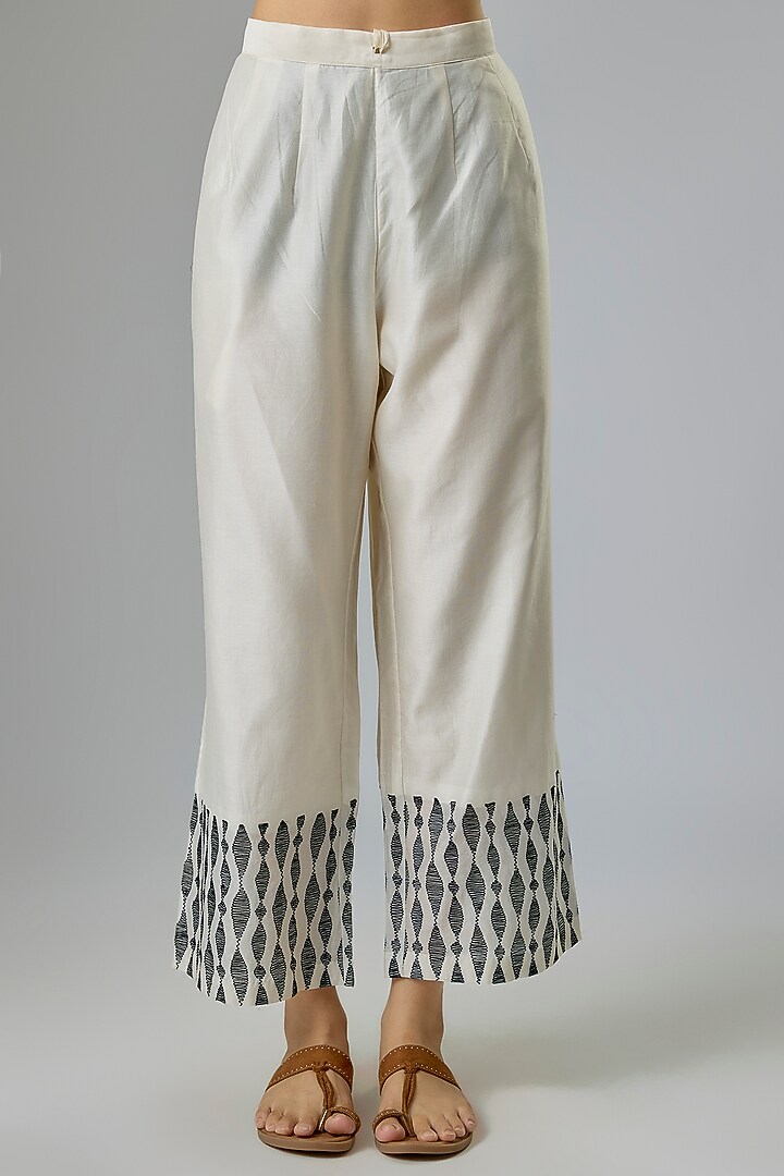 Ivory Silk Chanderi Block Printed & Aari Work Kaftan Set by Devnaagri at Pernia's Pop Up Shop