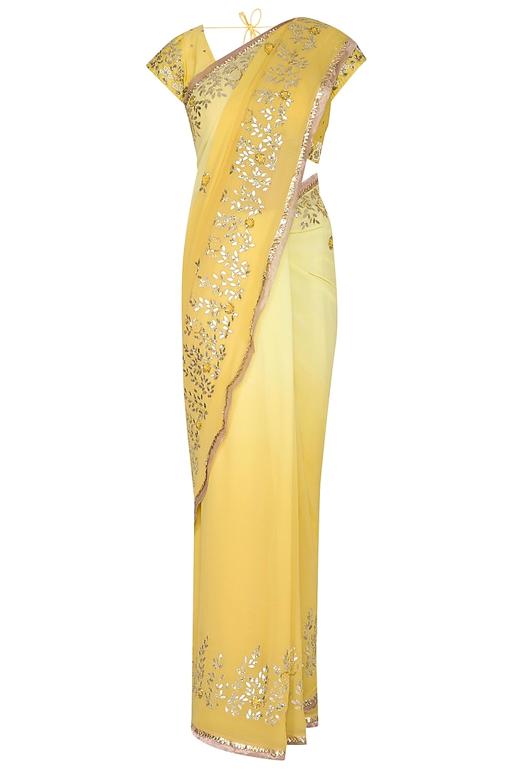 Yellow Embroidered Wedding Saree Set by Devnaagri at Pernia's Pop Up Shop