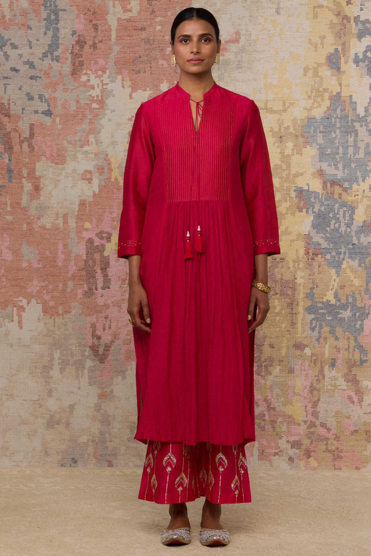 Fuchsia Hand Block Printed Kurta Set by Devnaagri at Pernia's Pop Up Shop
