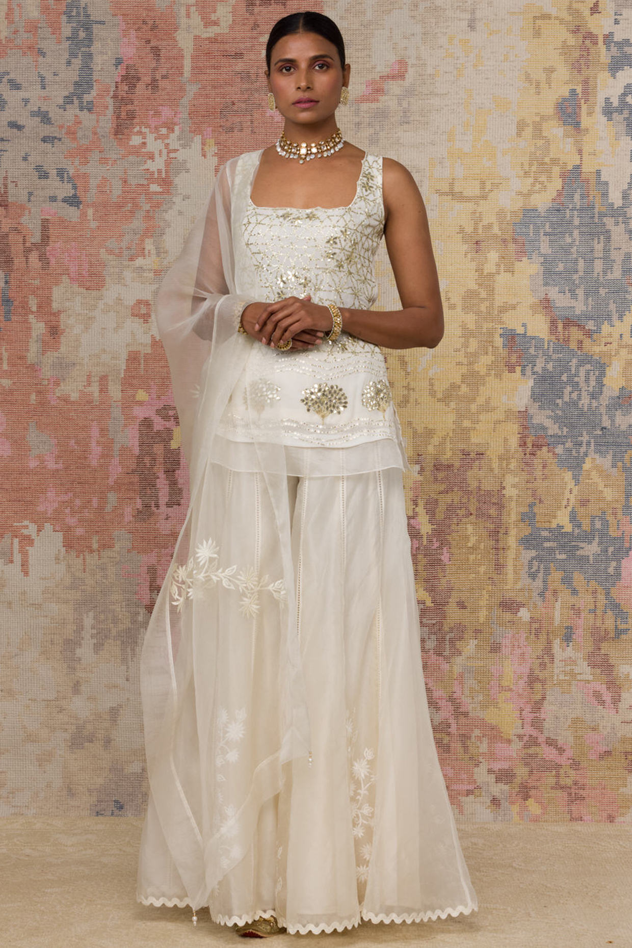 Ivory Embroidered Wedding Sharara Set by Devnaagri at Pernia's Pop Up Shop