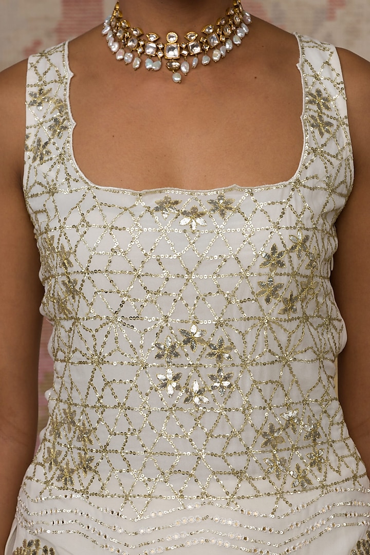 Ivory Embroidered Wedding Sharara Set by Devnaagri at Pernia's Pop Up Shop