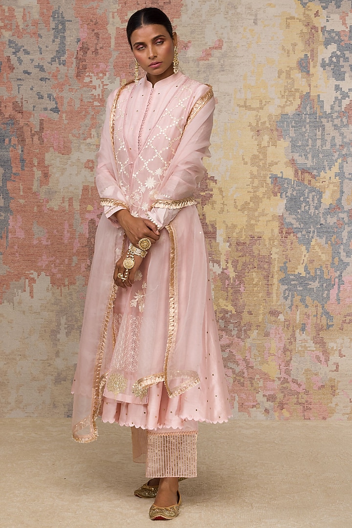 Pink Mukaish Wedding Anarkali Set by Devnaagri at Pernia's Pop Up Shop