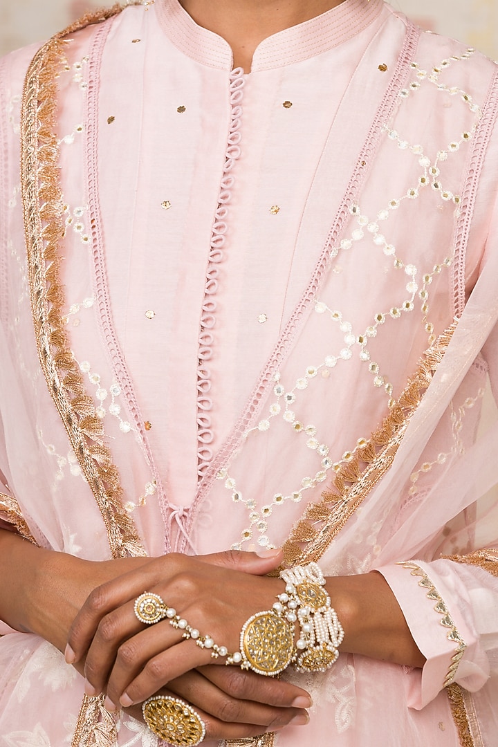 Pink Mukaish Wedding Anarkali Set by Devnaagri at Pernia's Pop Up Shop