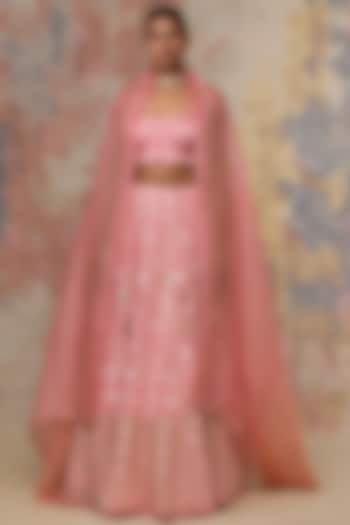 Blush Pink Embroidered Bridal Lehenga Set by Devnaagri at Pernia's Pop Up Shop