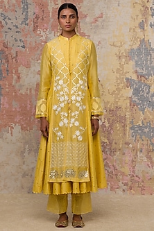 Lemon Yellow Embellished Anarkali Set Design by Devnaagri at Pernia's ...