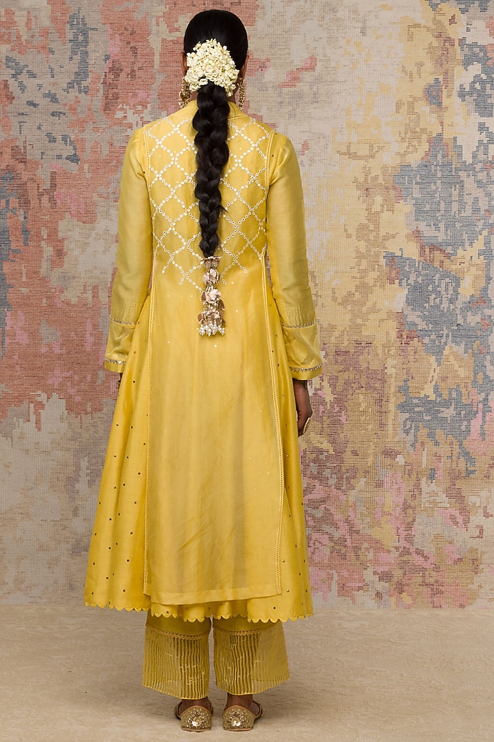 Lemon Yellow Embellished Wedding Anarkali Set by Devnaagri at Pernia's Pop Up Shop