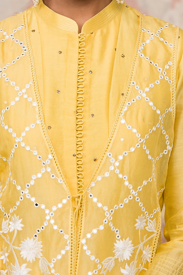 Lemon Yellow Embellished Wedding Anarkali Set by Devnaagri at Pernia's Pop Up Shop