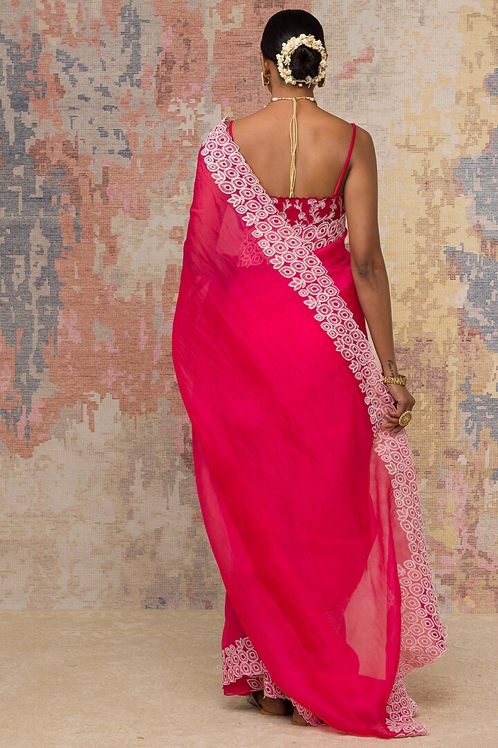 Fuchsia Embroidered Wedding Saree Set by Devnaagri at Pernia's Pop Up Shop