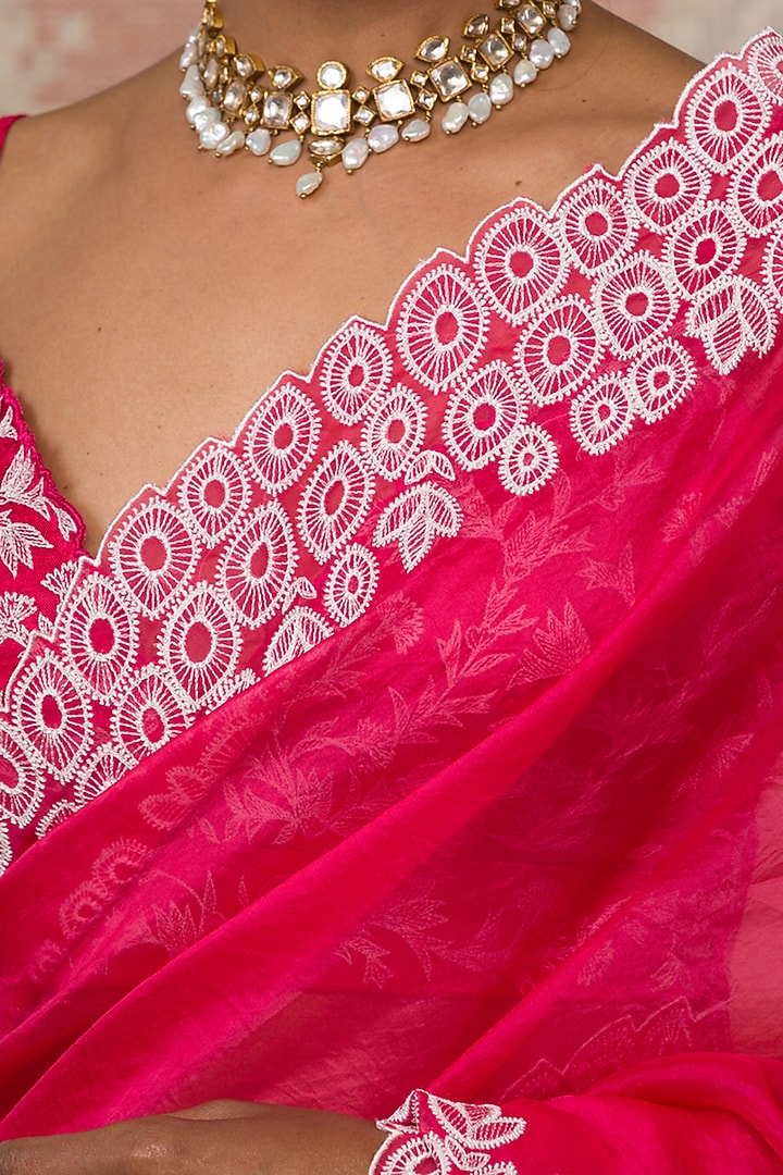 Fuchsia Embroidered Wedding Saree Set by Devnaagri at Pernia's Pop Up Shop