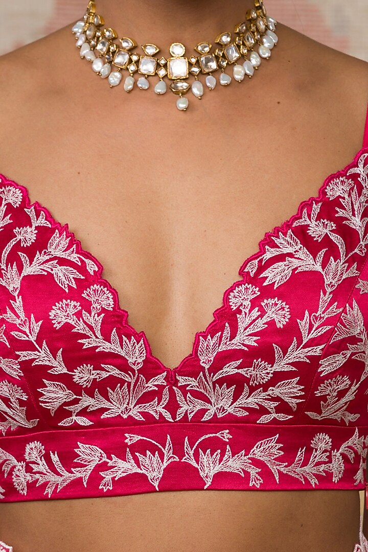 Fuchsia Embroidered Wedding Saree Set by Devnaagri at Pernia's Pop Up Shop
