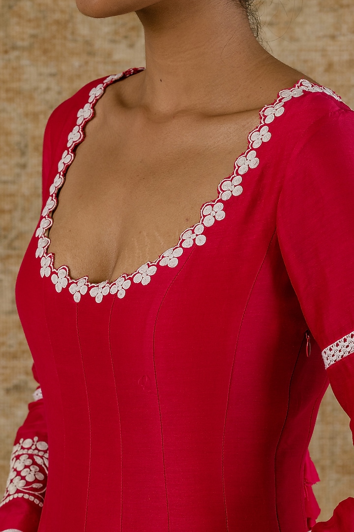 Fuchsia Embroidered Wedding Anarkali Set by Devnaagri at Pernia's Pop Up Shop