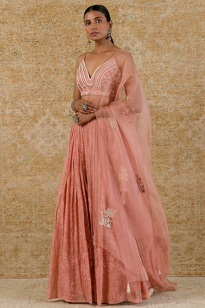 Rose Pink Chanderi Embroidered Wedding Lehenga Set by Devnaagri at Pernia's Pop Up Shop