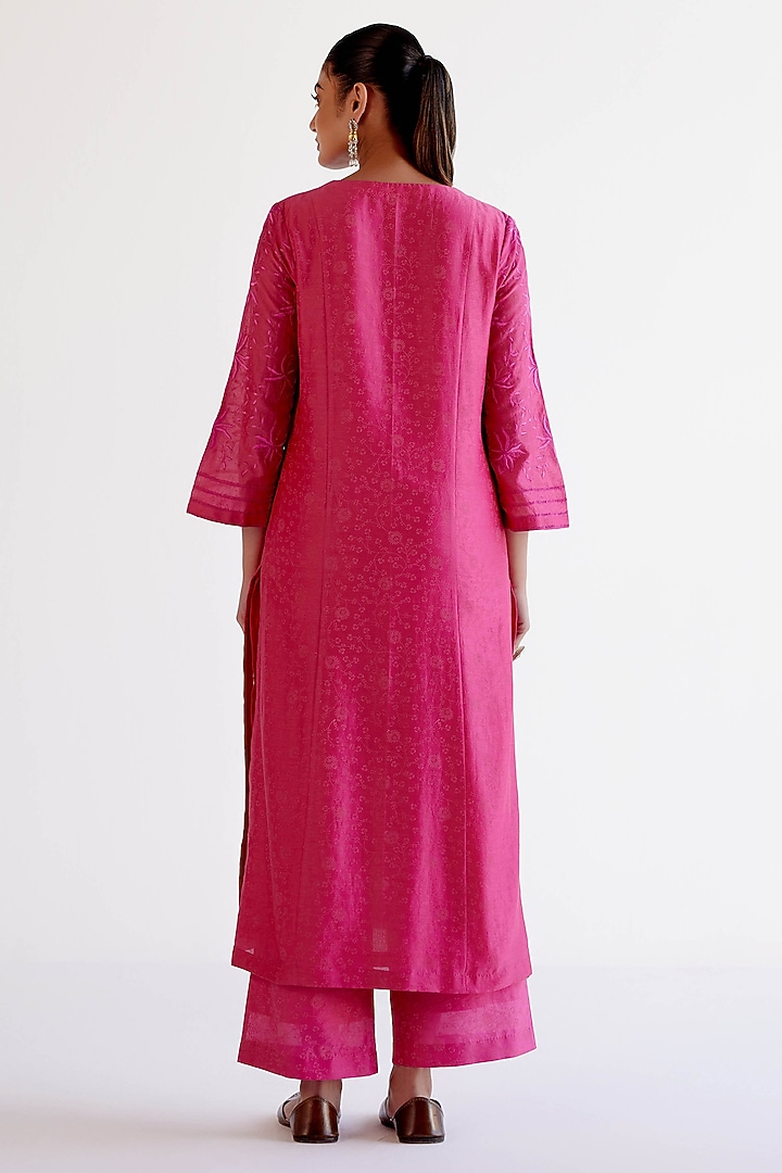 Fuchsia Pink Silk Chanderi Dori Embroidered Kalidar Kurta Set by Devnaagri at Pernia's Pop Up Shop