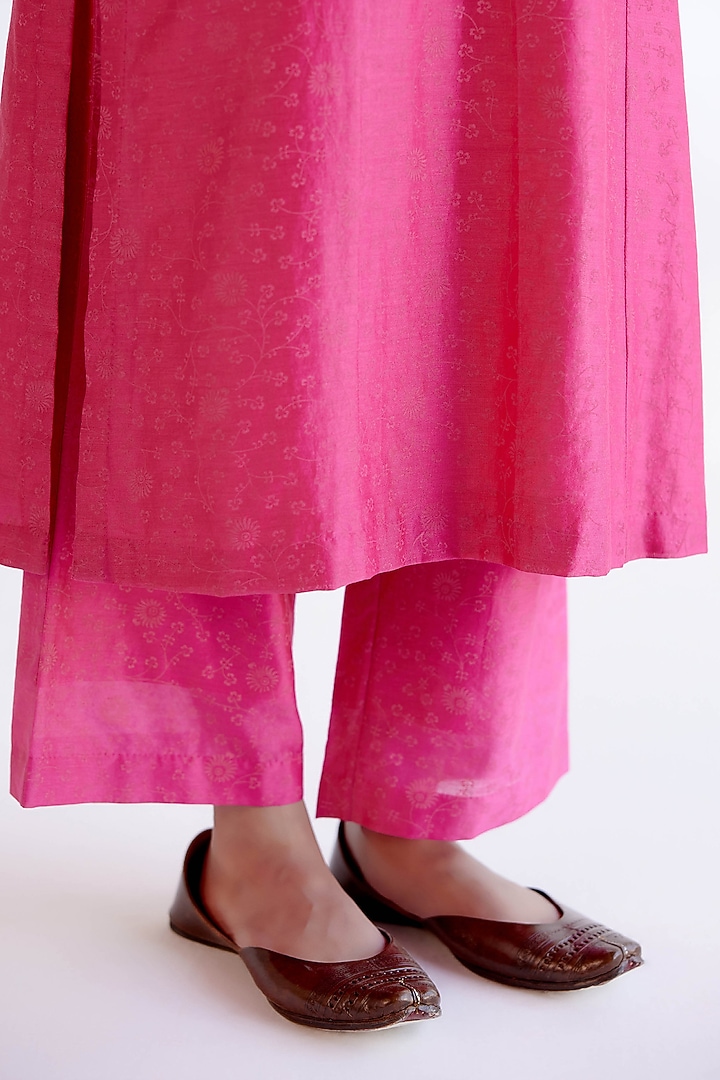 Fuchsia Pink Silk Chanderi Dori Embroidered Kalidar Kurta Set by Devnaagri at Pernia's Pop Up Shop