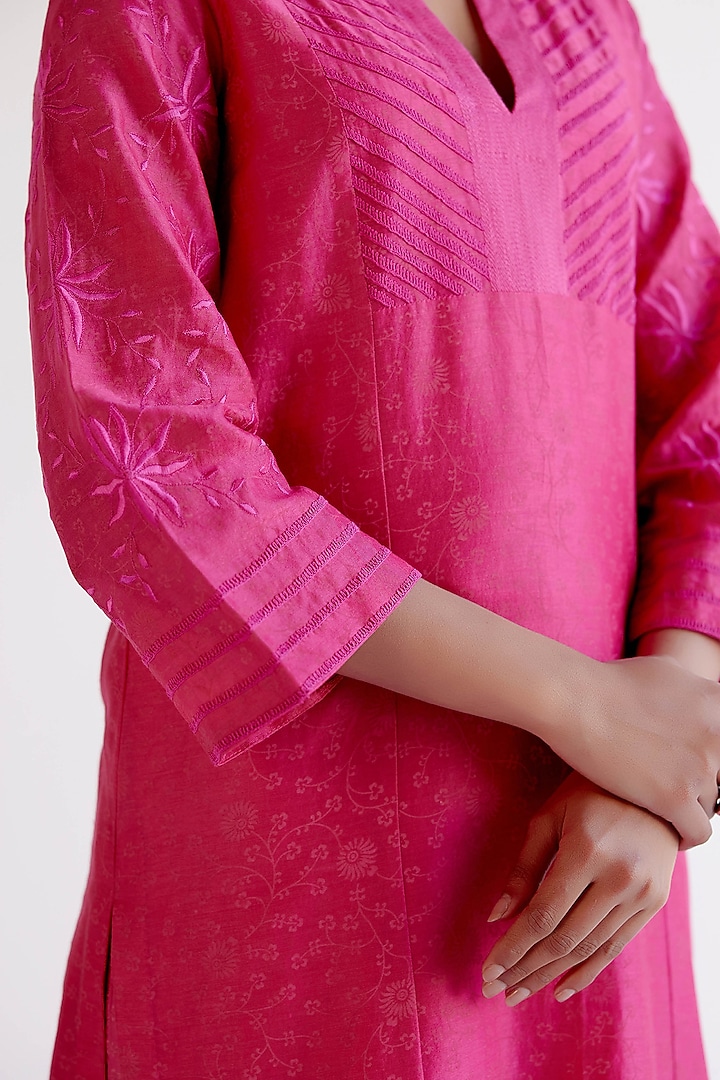 Fuchsia Pink Silk Chanderi Dori Embroidered Kalidar Kurta Set by Devnaagri at Pernia's Pop Up Shop