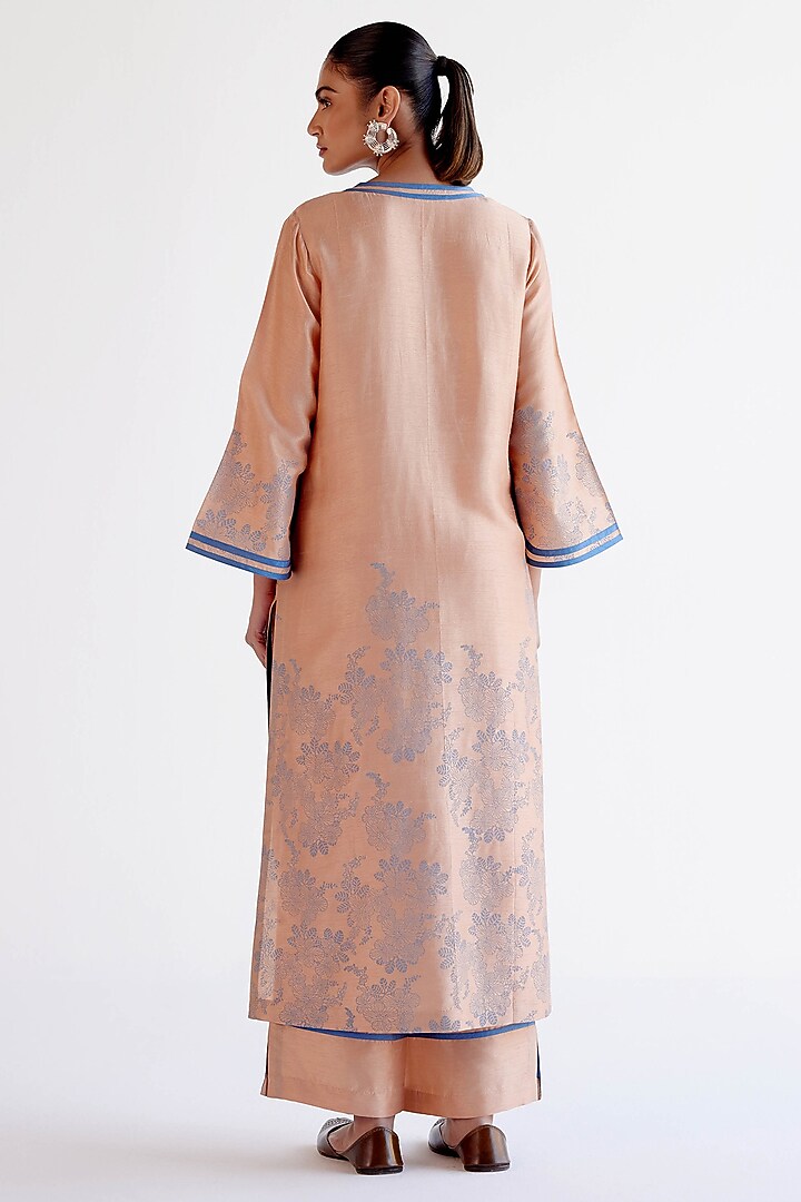 Caramel Brown Silk Chanderi Block Printed Kurta Set by Devnaagri at Pernia's Pop Up Shop
