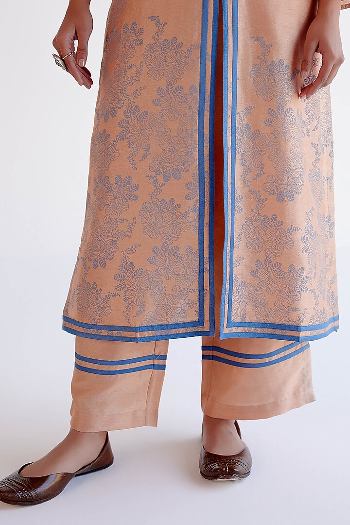 Caramel Brown Silk Chanderi Block Printed Kurta Set by Devnaagri at Pernia's Pop Up Shop
