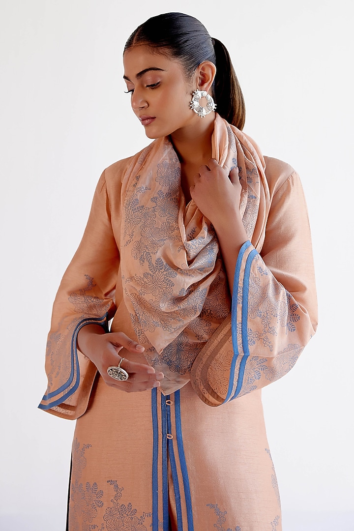 Caramel Brown Silk Chanderi Block Printed Kurta Set by Devnaagri at Pernia's Pop Up Shop