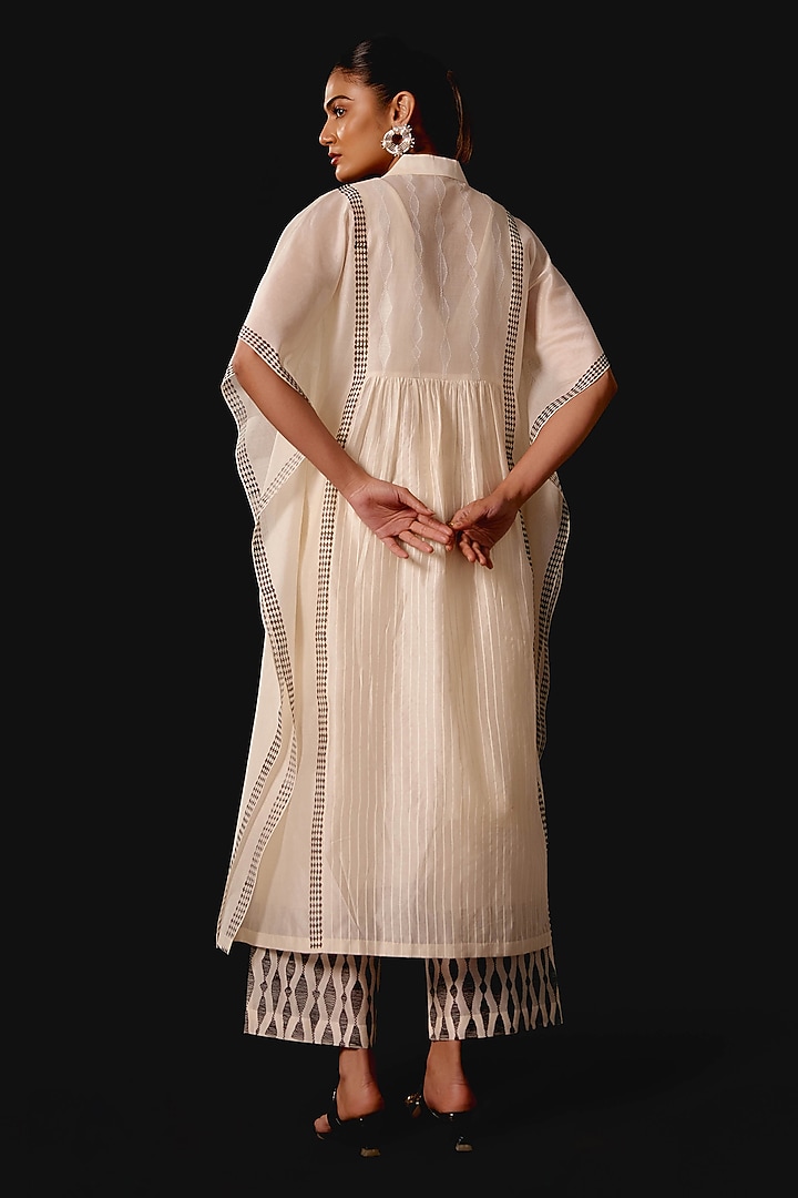 Ivory Silk Chanderi Aari Work Flared Kaftan Set by Devnaagri at Pernia's Pop Up Shop