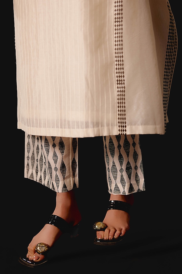 Ivory Silk Chanderi Aari Work Flared Kaftan Set by Devnaagri at Pernia's Pop Up Shop