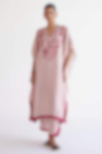 Blush Pink Summer Tussar Dori Embroidered Kaftan Set by Devnaagri at Pernia's Pop Up Shop