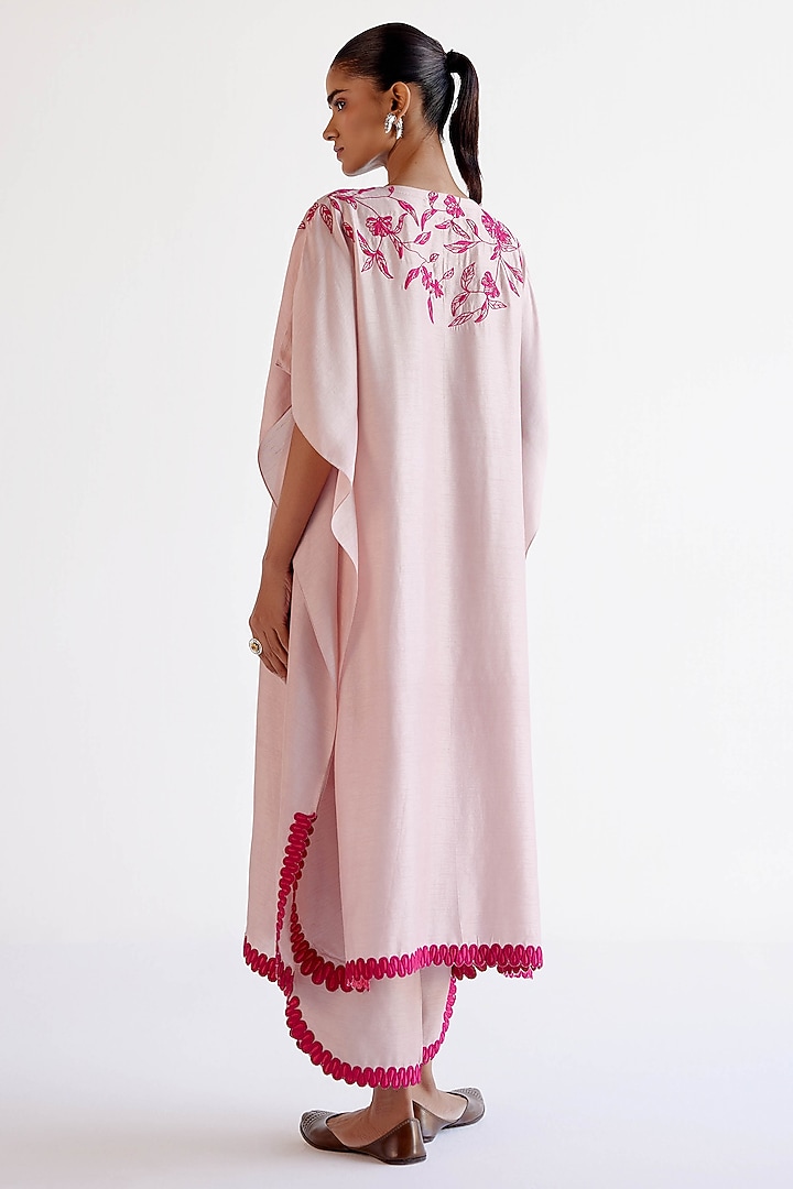 Blush Pink Summer Tussar Dori Embroidered Kaftan Set by Devnaagri at Pernia's Pop Up Shop