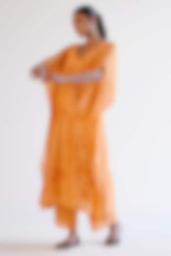 Orange Silk Chanderi Dori Embroidered Kaftan Set by Devnaagri at Pernia's Pop Up Shop