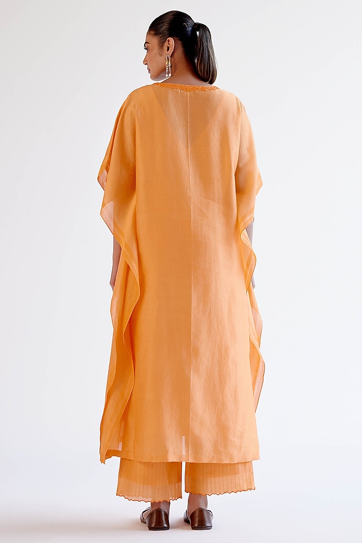 Orange Silk Chanderi Dori Embroidered Kaftan Set by Devnaagri at Pernia's Pop Up Shop