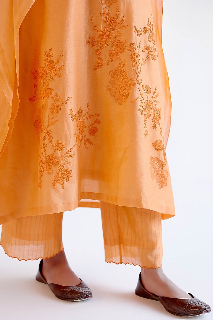 Orange Silk Chanderi Dori Embroidered Kaftan Set by Devnaagri at Pernia's Pop Up Shop